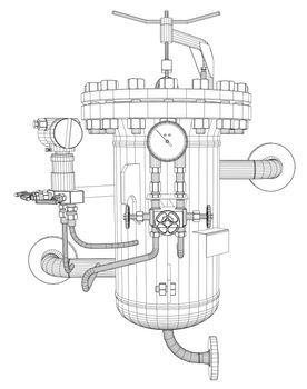 Wire-frame industrial equipment. 3d rendering on white background