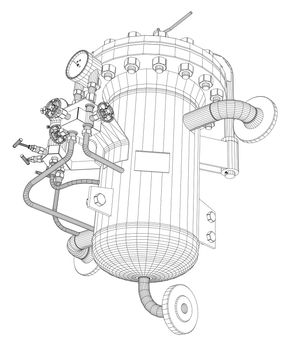 Wire-frame industrial equipment. 3d rendering on white background