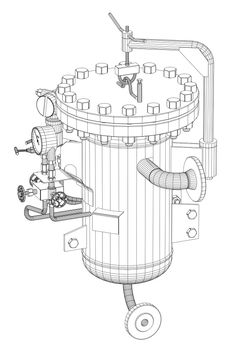 Wire-frame industrial equipment. 3d rendering on white background