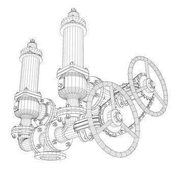 Wire-frame industrial equipment. 3d rendering on white background