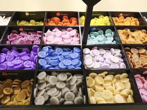 wooden shell with all kind of colors soap for decoration or for a nice smell