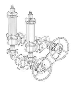 Wire-frame industrial equipment. 3d rendering on white background