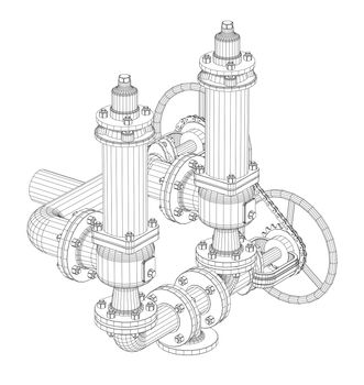 Wire-frame industrial equipment. 3d rendering on white background