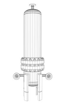 Wire-frame industrial equipment. 3d rendering on white background