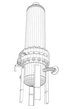 Wire-frame industrial equipment. 3d rendering on white background