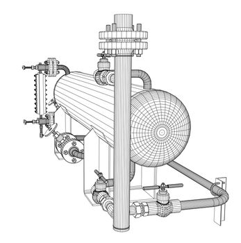 Wire-frame industrial equipment. 3d rendering on white background