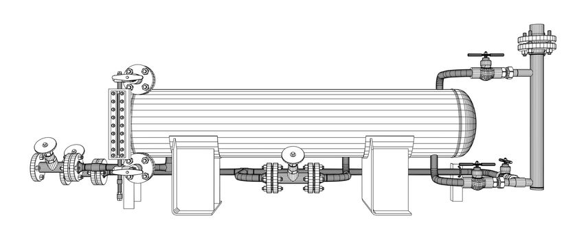 Wire-frame industrial equipment. 3d rendering on white background