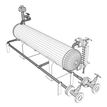 Wire-frame industrial equipment. 3d rendering on white background