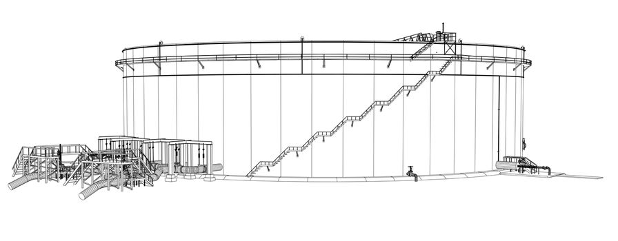 Wire-frame oil tank. 3d rendering on white background