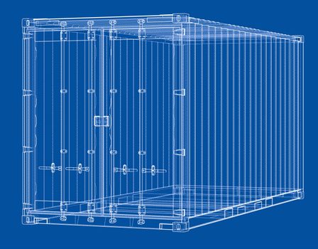 Cargo container. Wire-frame or blueprint style. 3d illustration