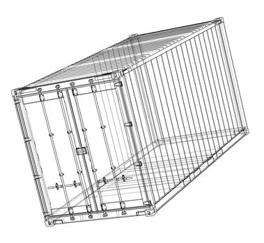 Cargo container. Wire-frame or blueprint style. 3d illustration