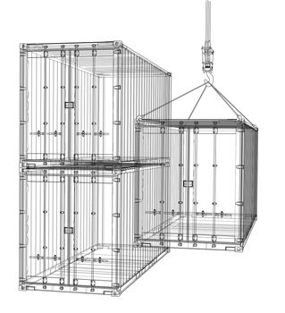 Cargo container. Wire-frame or blueprint style. 3d illustration