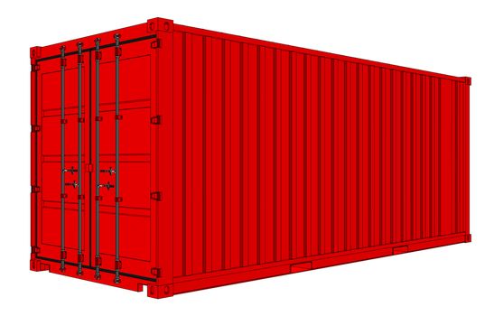 Red cargo container. Transportation template. 3d illustration