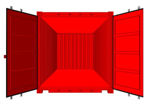 Open cargo container isolated on white background. 3d illustration