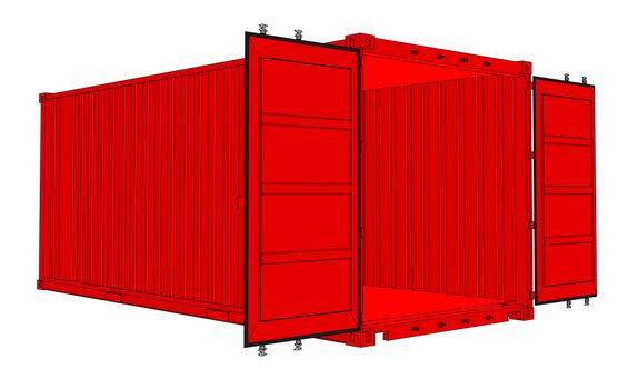 Open cargo container isolated on white background. 3d illustration