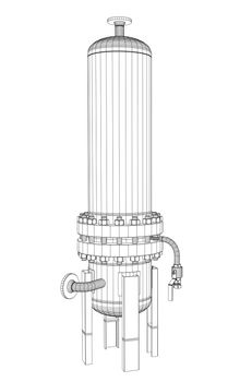 Wire-frame industrial equipment. 3d rendering on white background