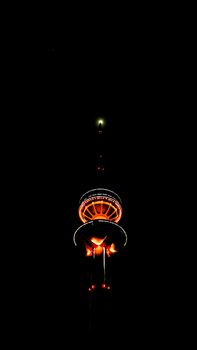 Night Exterior view to Kuwait Telecommunications Tower aka Liberation Tower - 07 January 2015 Kuwait-city Kuwait