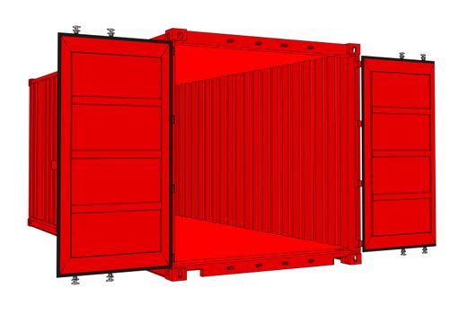 Open shipping container isolated on white, 3d illustration