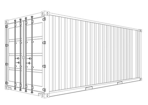 Cargo container on white background. Wire-frame style. 3d illustration