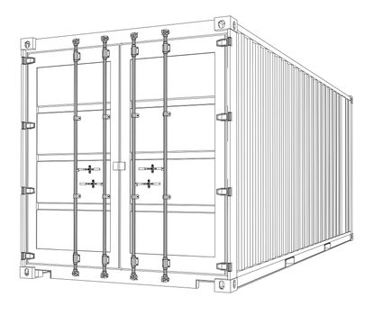 Cargo container on white background. Wire-frame style. 3d illustration