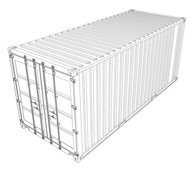 Cargo container on white background. Wire-frame style. 3d illustration