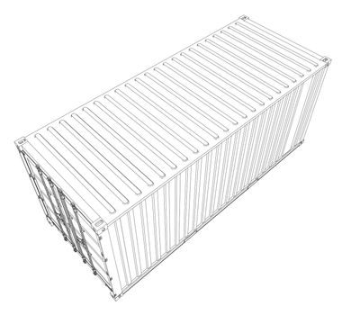 Cargo container on white background. Wire-frame style. 3d illustration