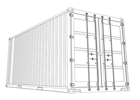 Cargo container on white background. Wire-frame style. 3d illustration