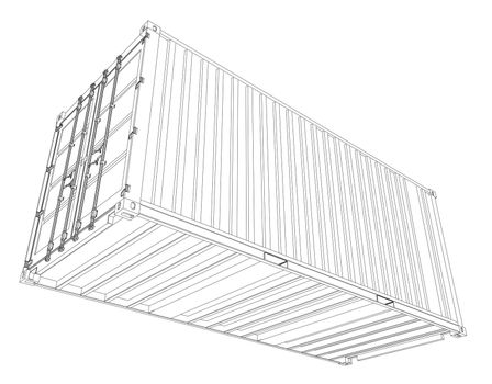 Cargo container on white background. Wire-frame style. 3d illustration