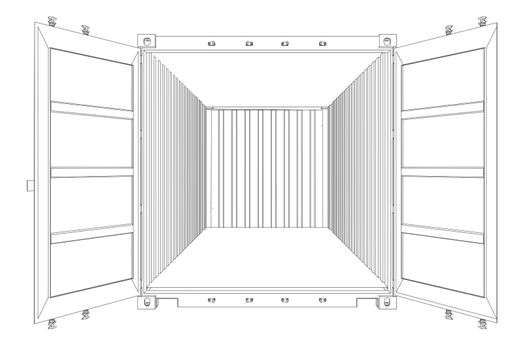 Open Empty Cargo Container. Wire-frame style. 3d illustration