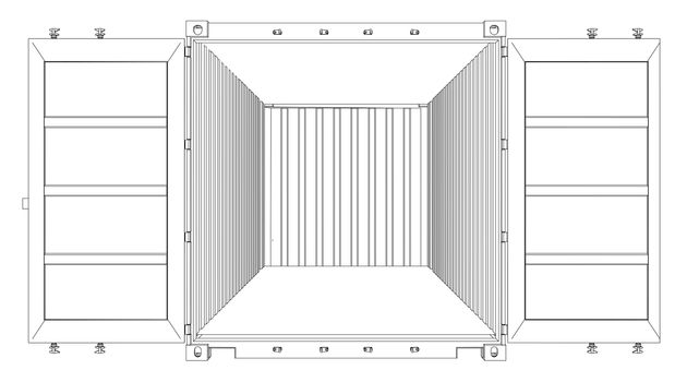 Open Empty Cargo Container. Wire-frame style. 3d illustration