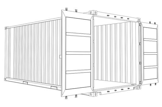 Open Empty Cargo Container. Wire-frame style. 3d illustration