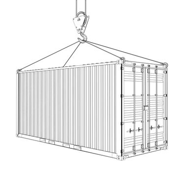 Cargo container on white background. Wire-frame style. 3d illustration