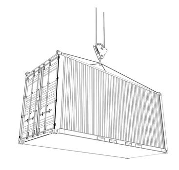 Cargo container on white background. Wire-frame style. 3d illustration