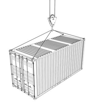 Cargo container on white background. Wire-frame style. 3d illustration