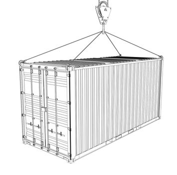 Cargo container on white background. Wire-frame style. 3d illustration