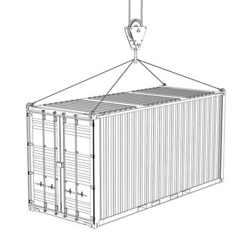 Cargo container on white background. Wire-frame style. 3d illustration