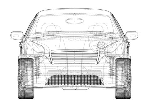 Concept car sketch. 3d illustration. Wire-frame style