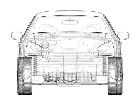 Concept car sketch. 3d illustration. Wire-frame style