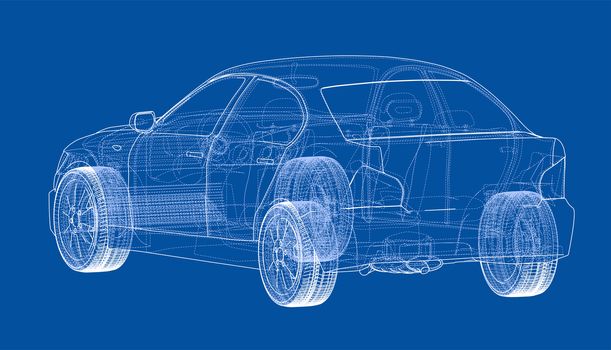 Concept car sketch. 3d illustration. Wire-frame style