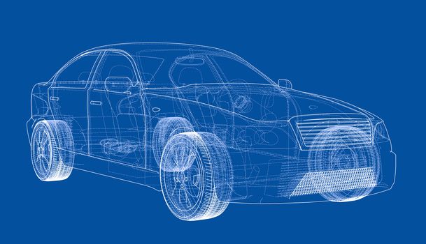 Concept car outline. 3d illustration. Wire-frame style