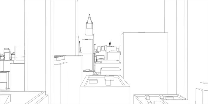 Wire-frame New York City, Blueprint Style. 3D Rendering. Architecture Design Background