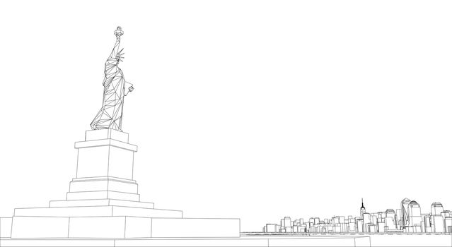 Wire-frame New York City, Blueprint Style. 3D Rendering. Architecture Design Background