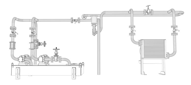 Wire-frame industrial equipment of oil pump. 3D Illustration