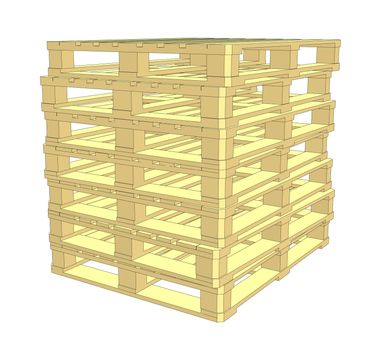 Wooden pallets. Isolated on white. 3d illustration