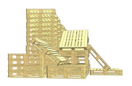 Wooden pallets. Isolated on white. 3d illustration