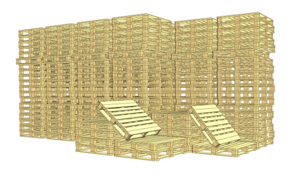 Wooden pallets. Isolated on white. 3d illustration