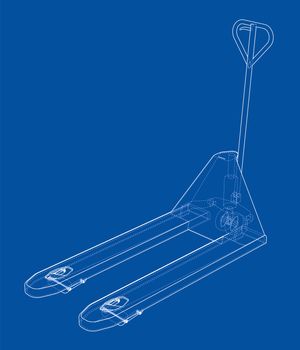 Hand pallet truck. 3d illustration. Wire-frame style