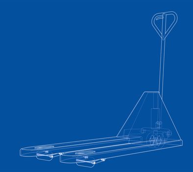 Hand pallet truck. 3d illustration. Wire-frame style