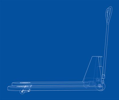 Hand pallet truck. 3d illustration. Wire-frame style