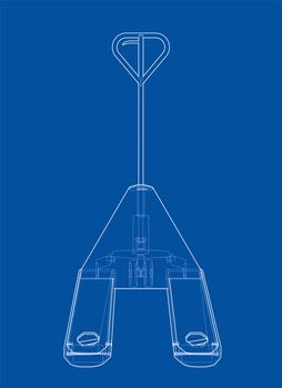 Hand pallet truck. 3d illustration. Wire-frame style